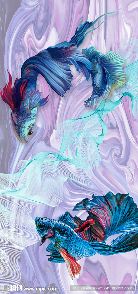 抽象蓝色锦鲤金鱼玄关