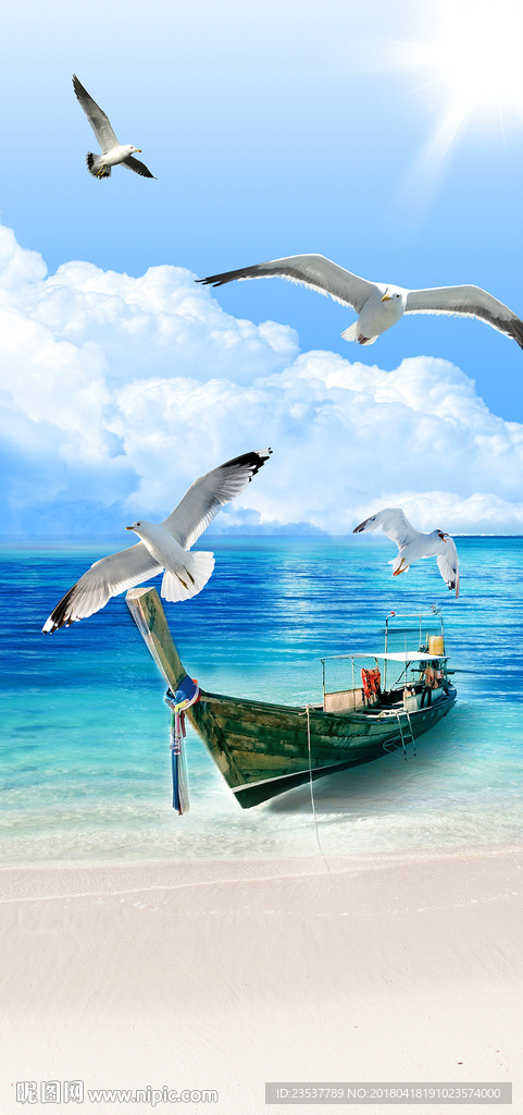 3D立体海鸥大海风景玄关