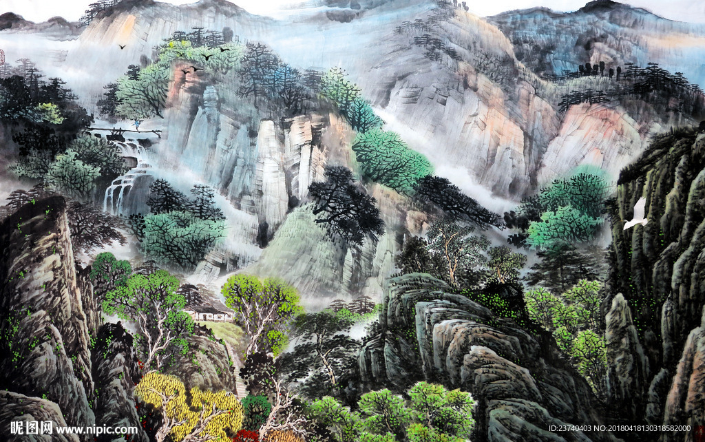 国画山水背景墙