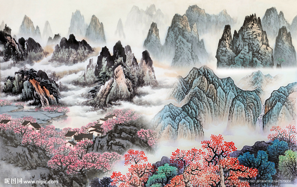 国画山水背景墙