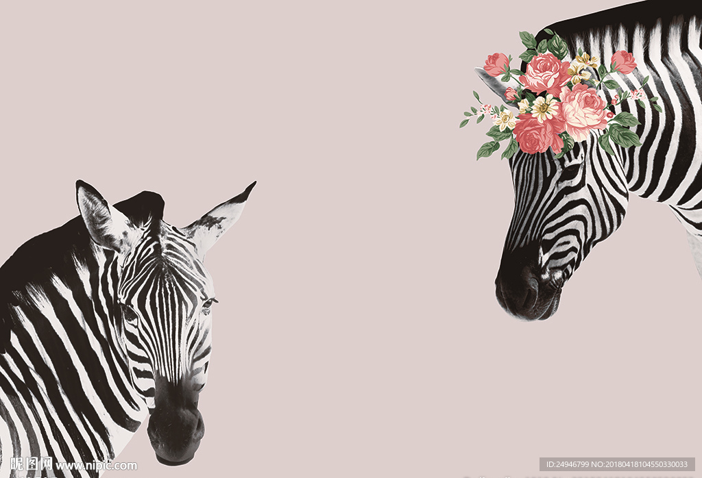 时尚手绘斑马花朵背景墙