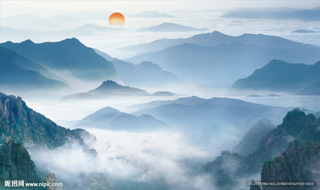 中式山水烟雾装饰画