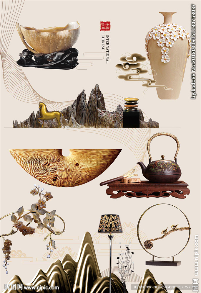 中式摆件山纹