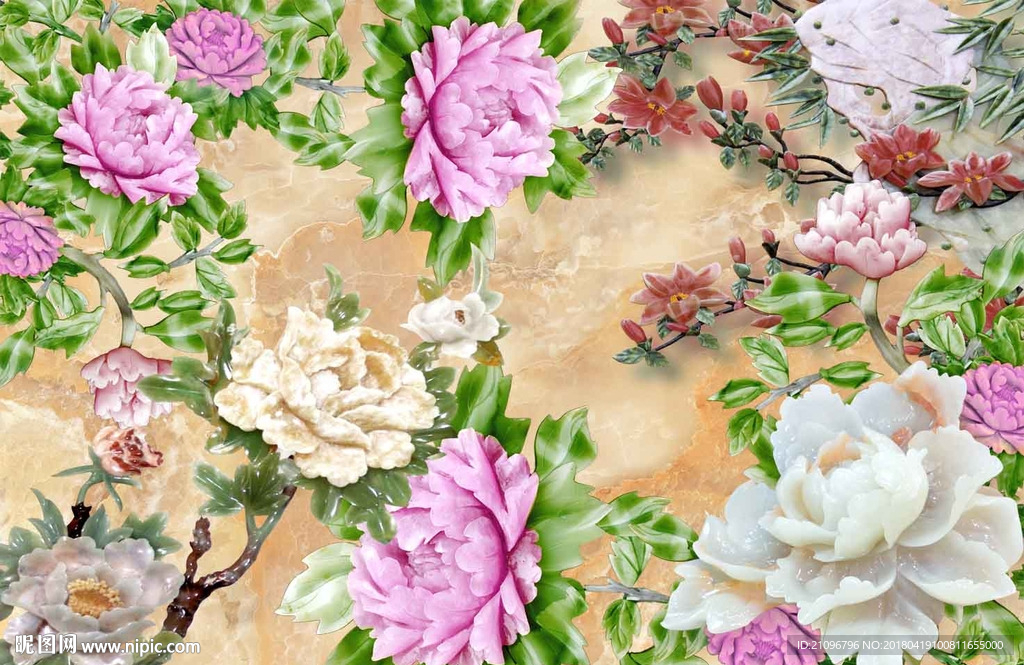 背景墙玉雕牡丹