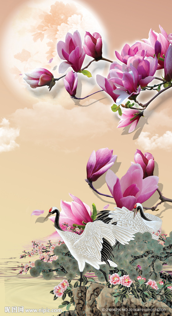 玉兰花仙鹤玄关