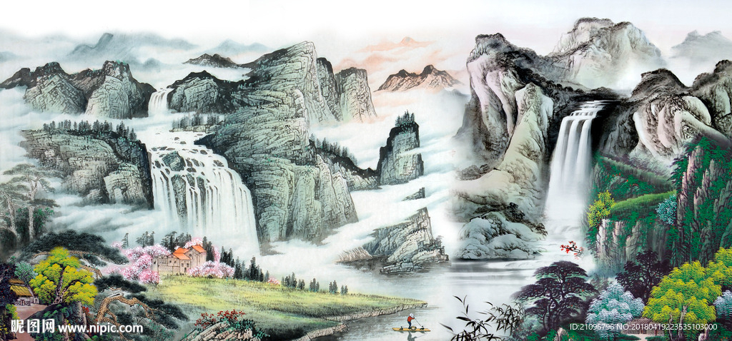 山水国画背景墙