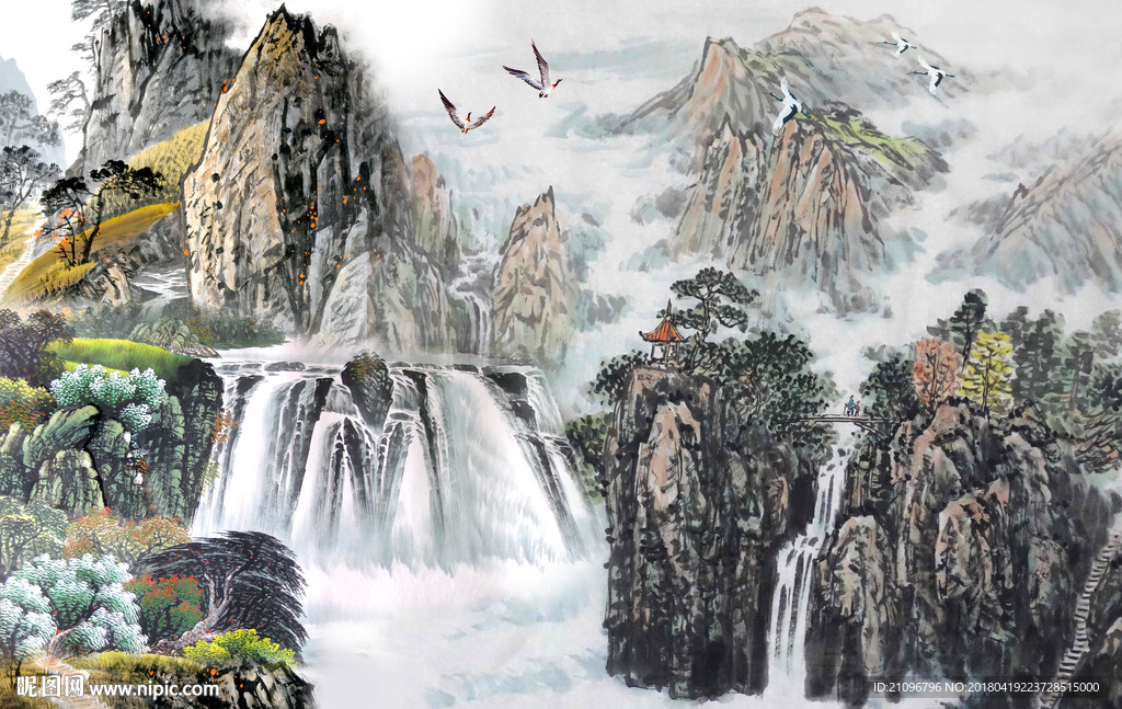 山水国画背景墙