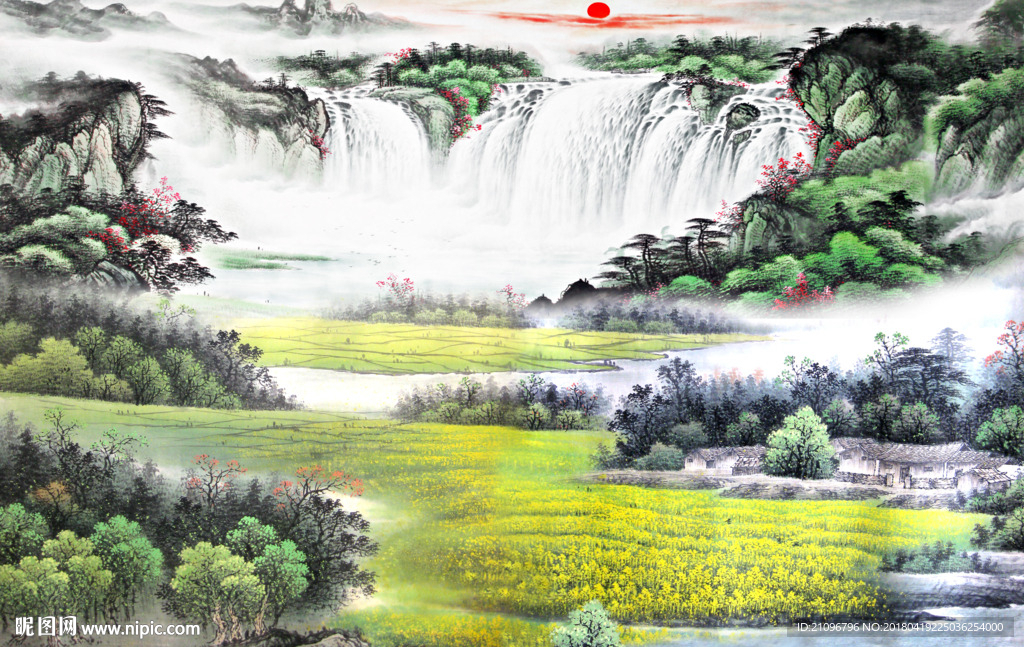 山水国画背景墙