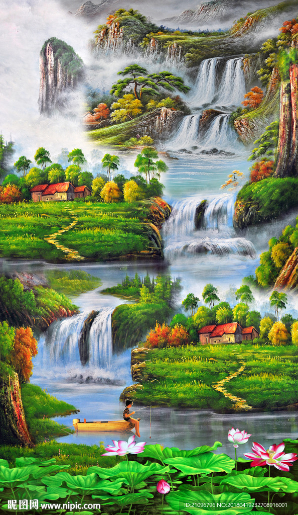 山水油画风景背景墙