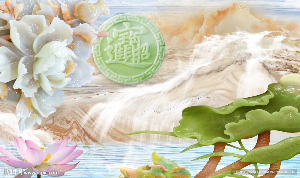 玉雕荷花背景墙