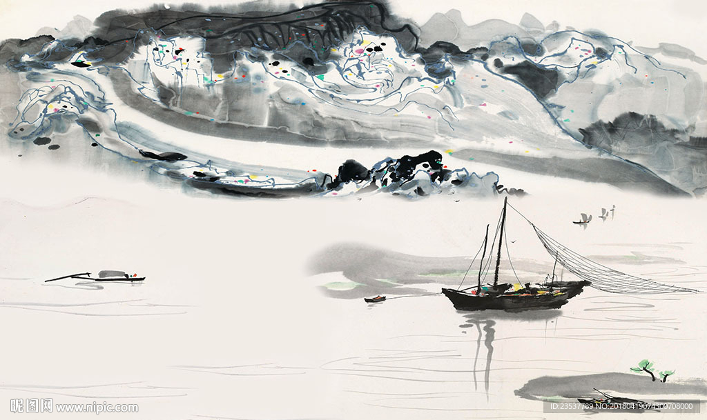 新中式国画山水水墨中式电视背景