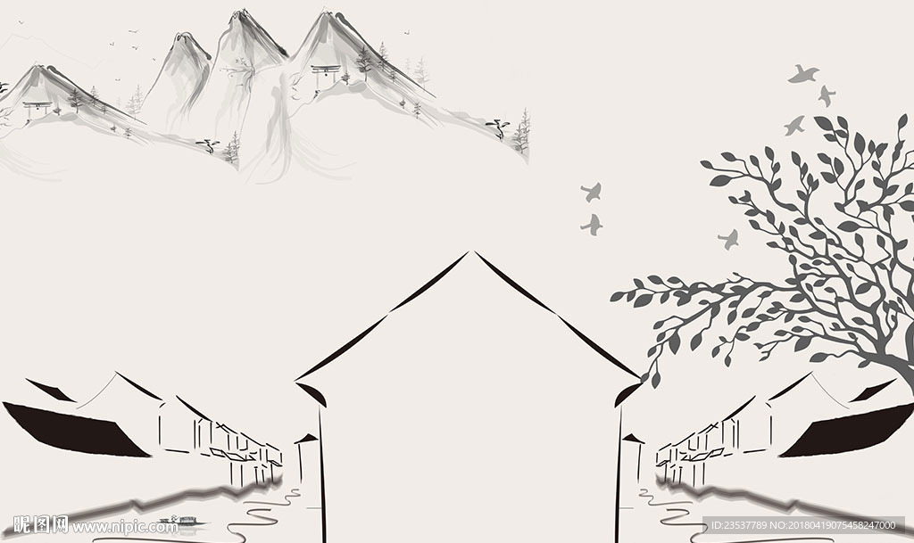 水墨新中式意境山水电视背景墙