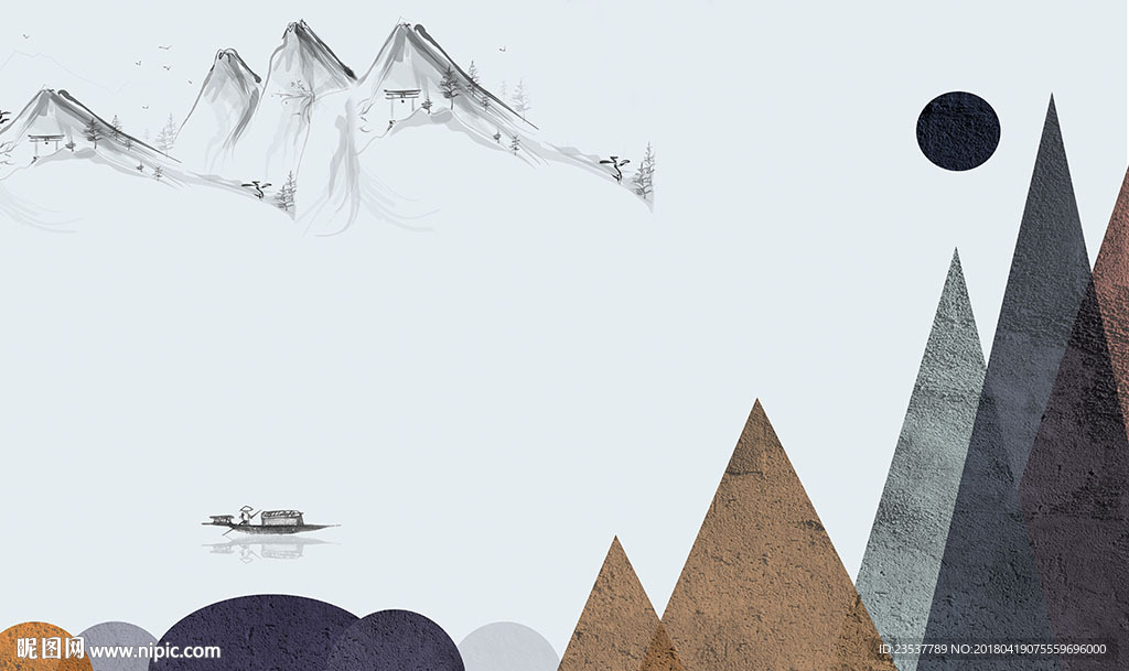 抽象几何山水拼接电视背景墙