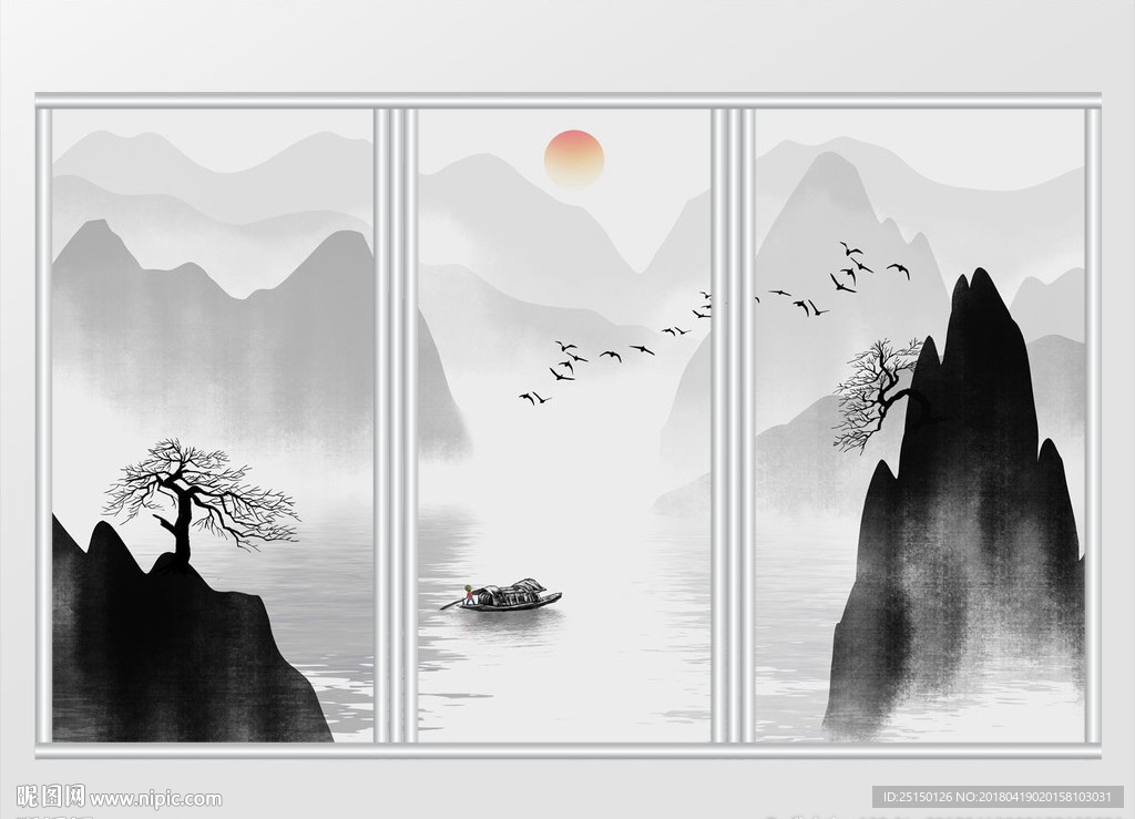 新中式意境山水画移门