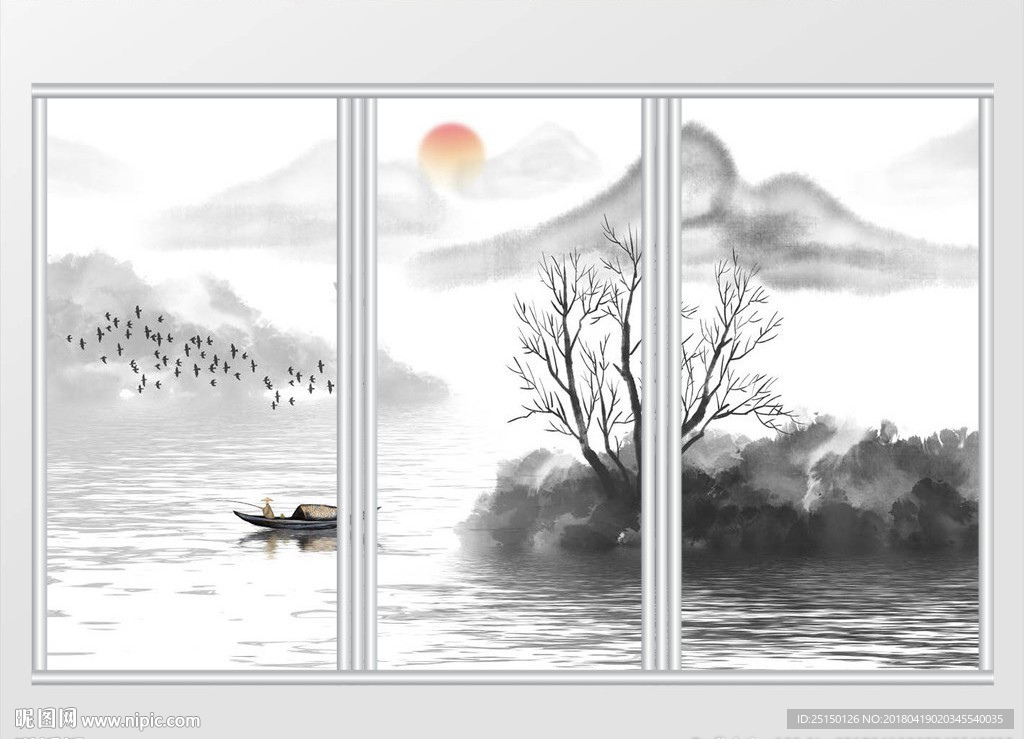 意境水墨山水画移门