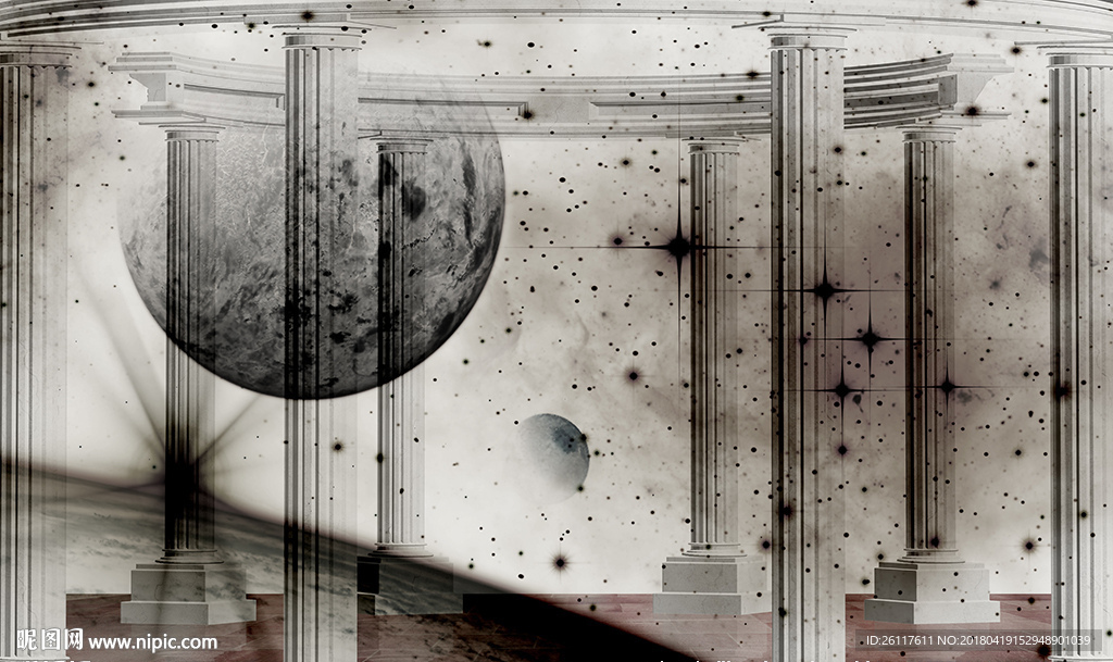 梦幻星空星球罗马柱电视背景墙