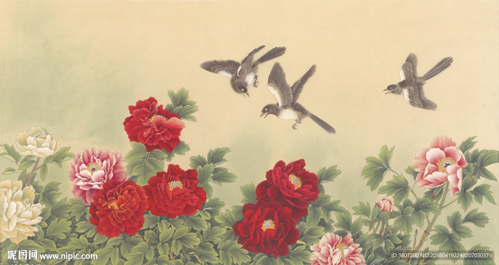花好月圆 牡丹 喜鹊