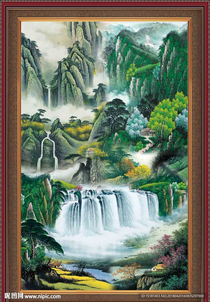 山水国画竖幅