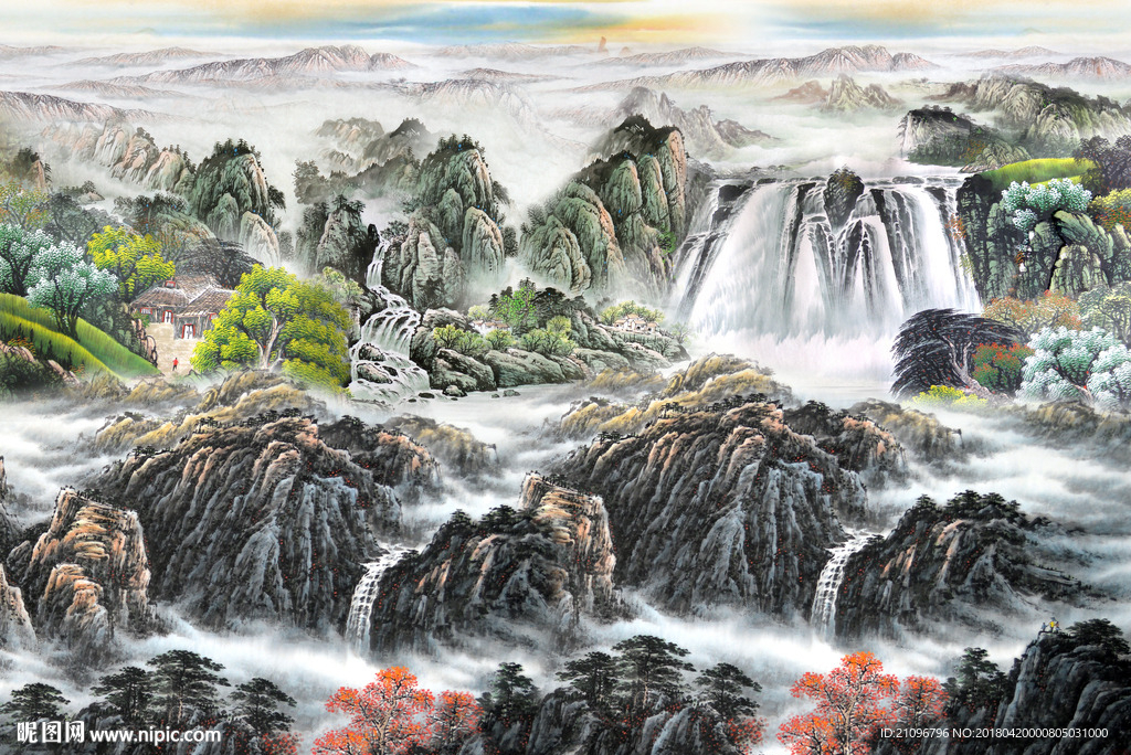 国画山水背景墙