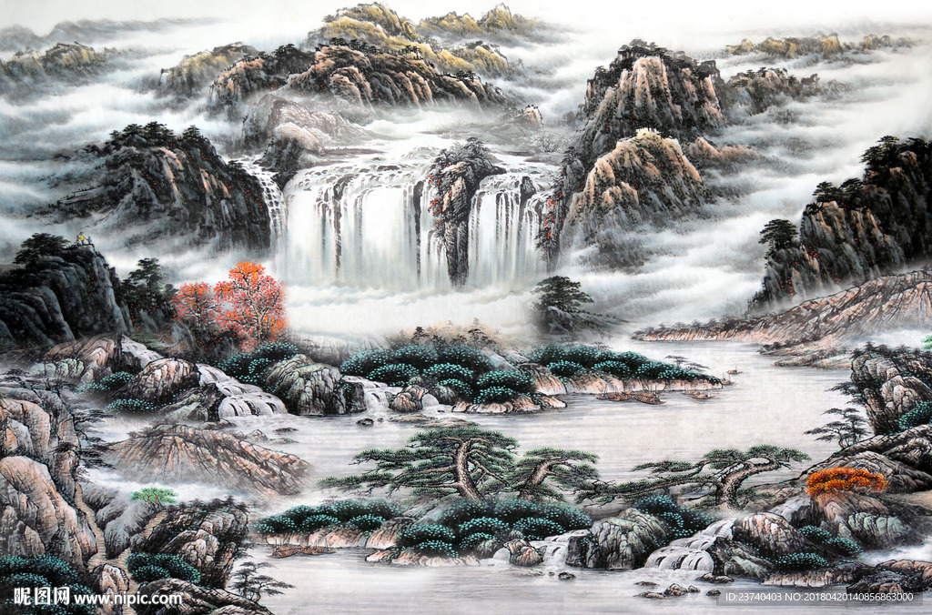 山水国画背景墙