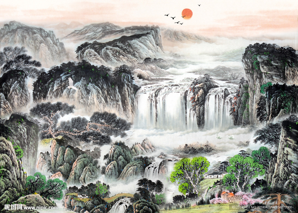 山水国画背景墙