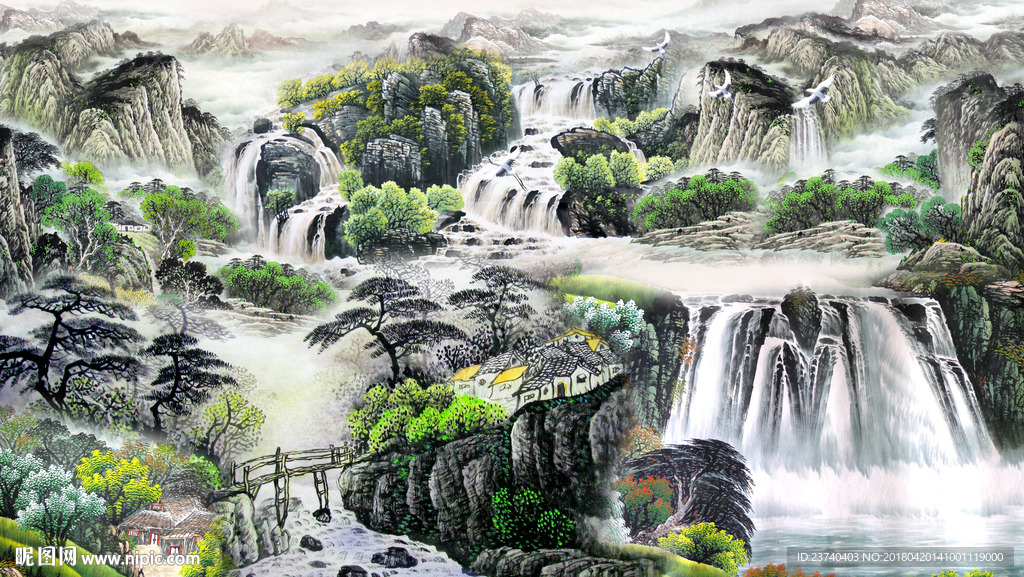 山水国画背景墙