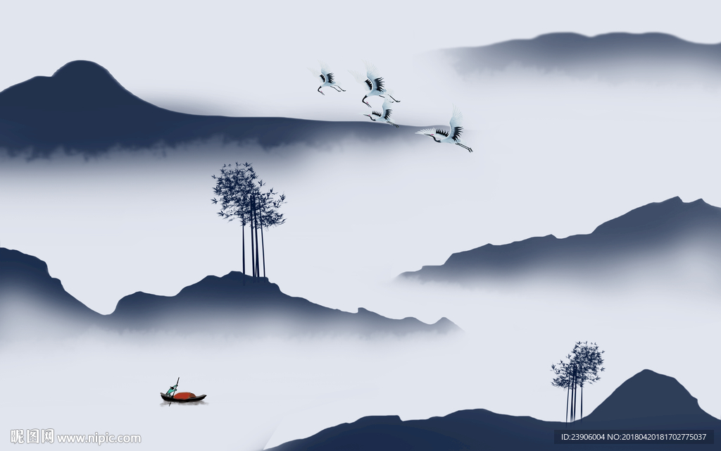 大型分层抽象水墨山水画