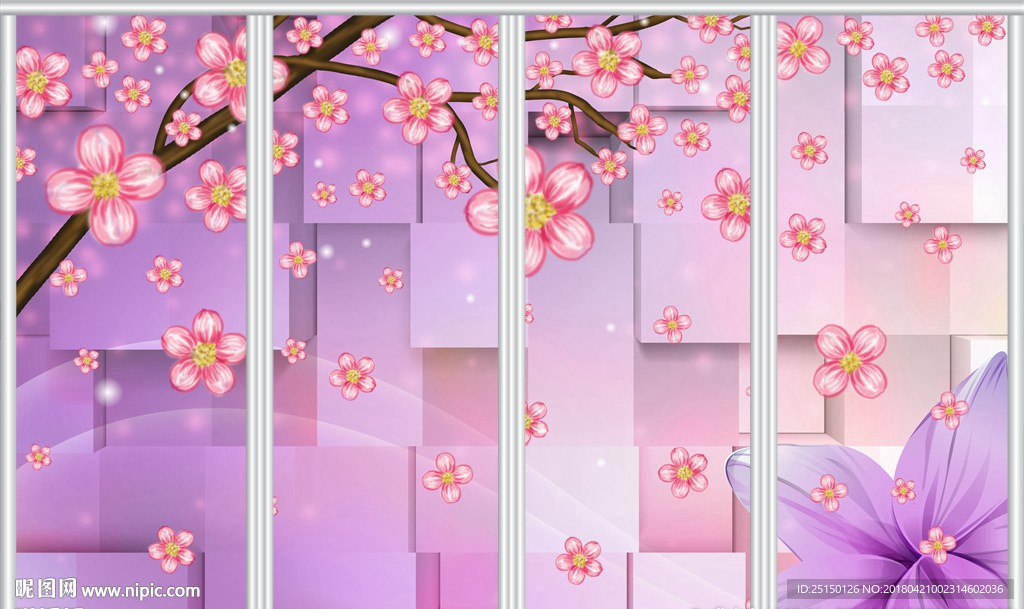3D淡雅唯美桃花移门