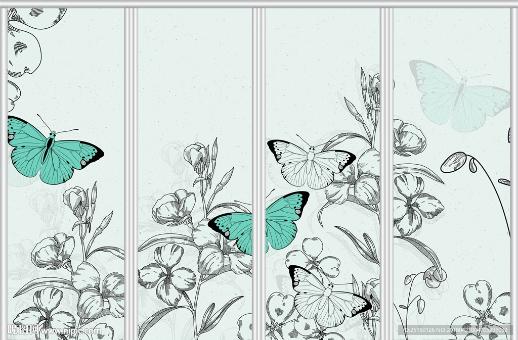 极简花卉蝴蝶移门