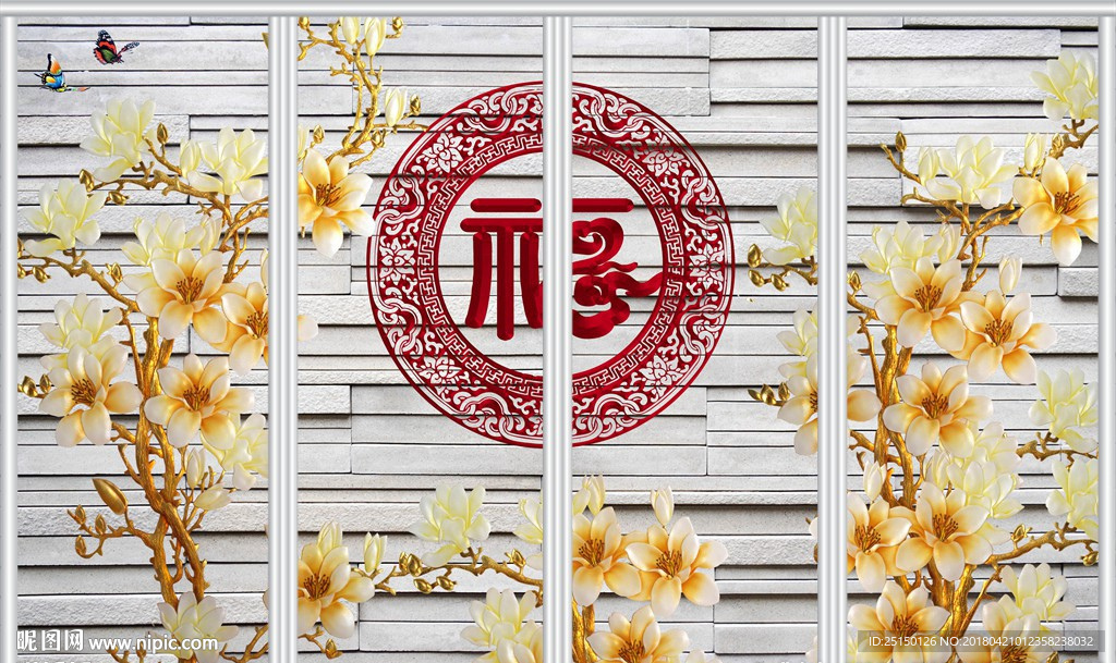 立体彩雕兰花移门