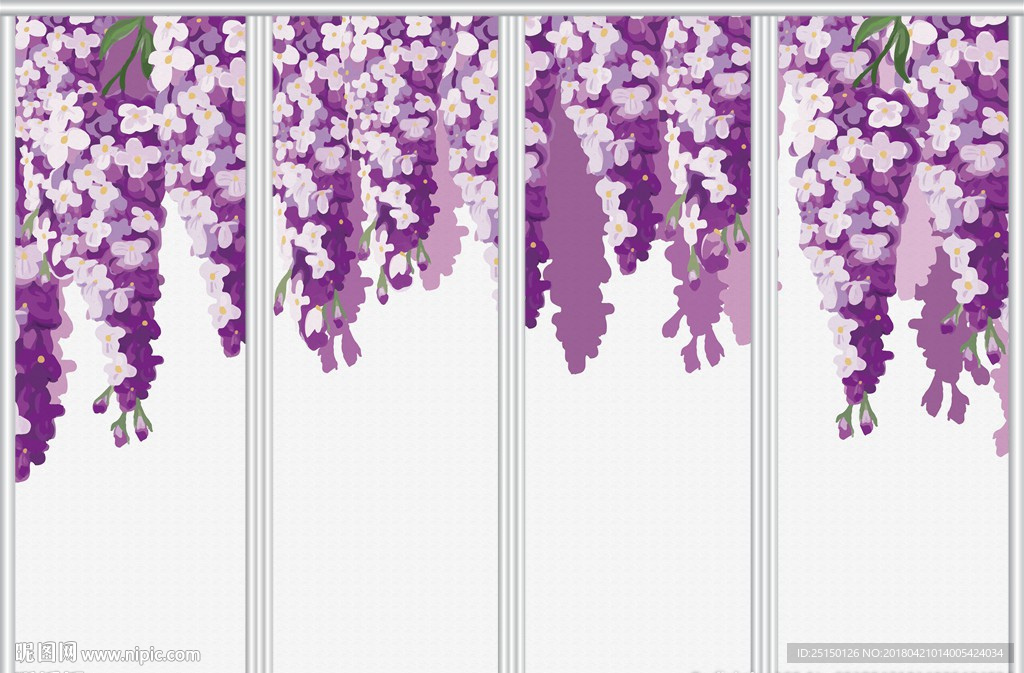 手绘水彩薰衣草紫藤花移门