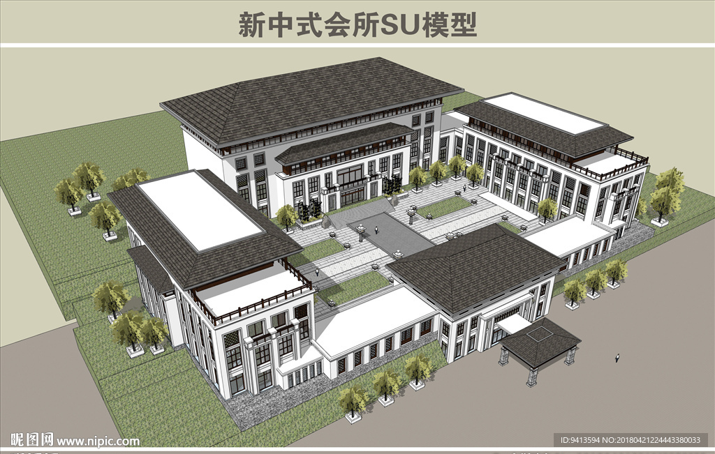 新中式会所SU模型