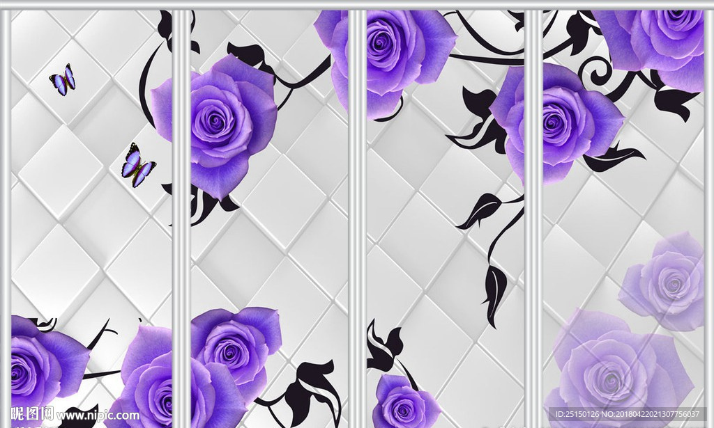 紫色玫瑰花现代时尚移门