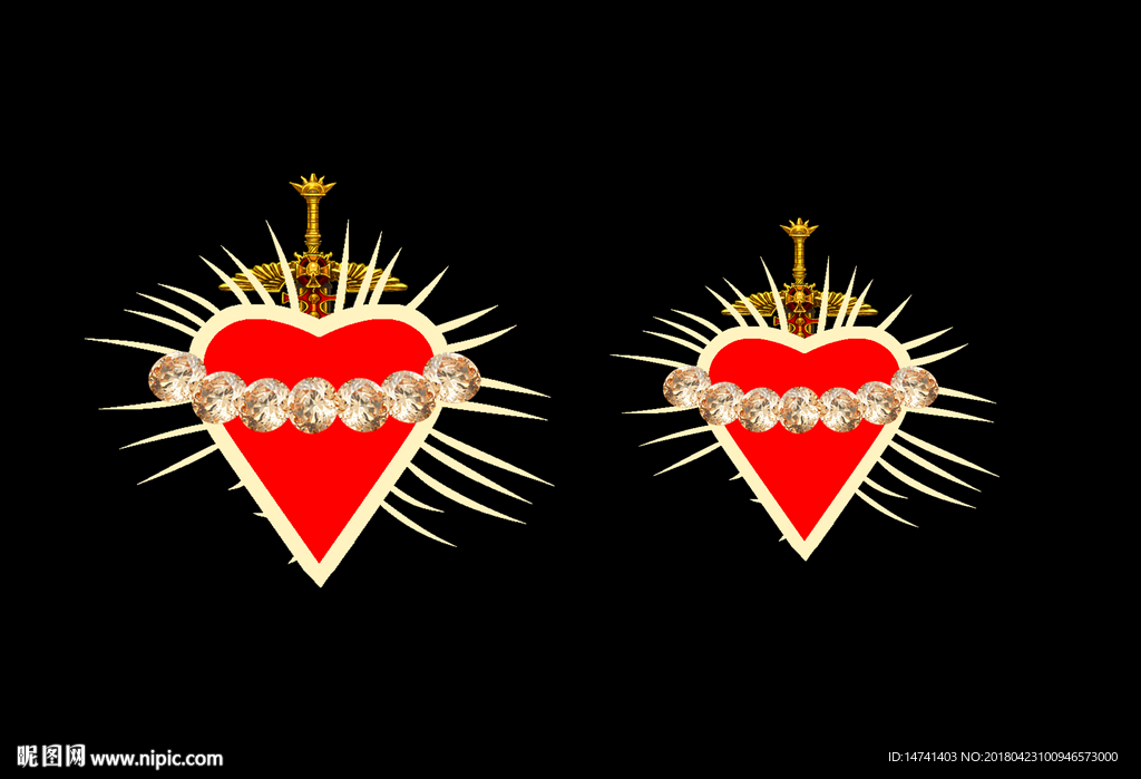 宝剑贯穿放光的心图案设计