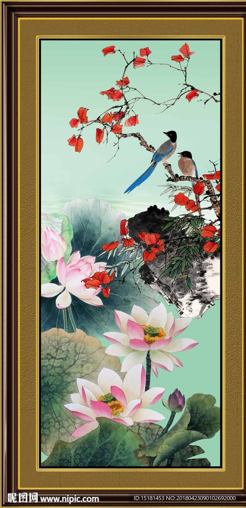 荷花花鸟图