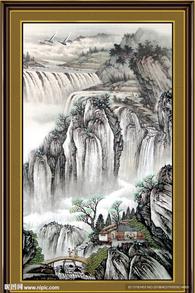 竖幅国画山水