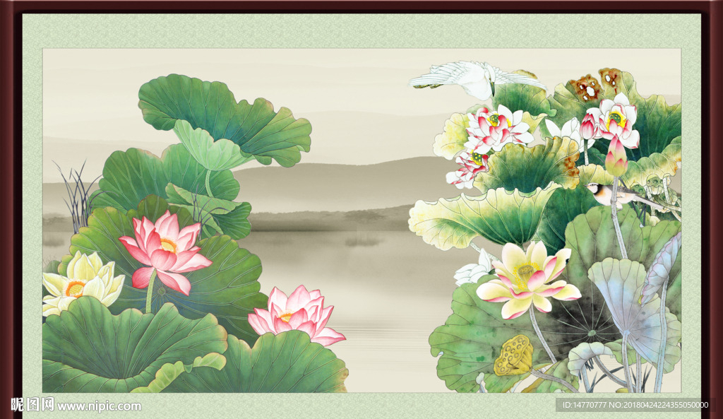 荷花壁画