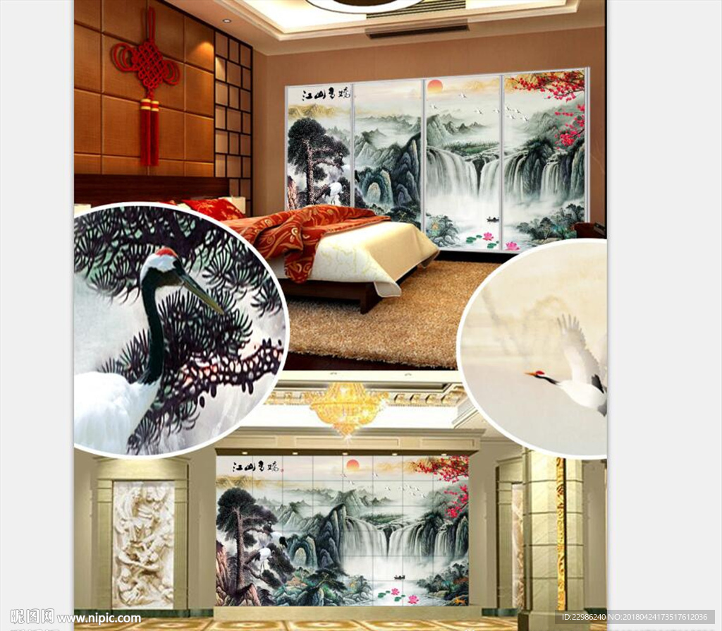 流水生财风水画壁画背景墙装饰画