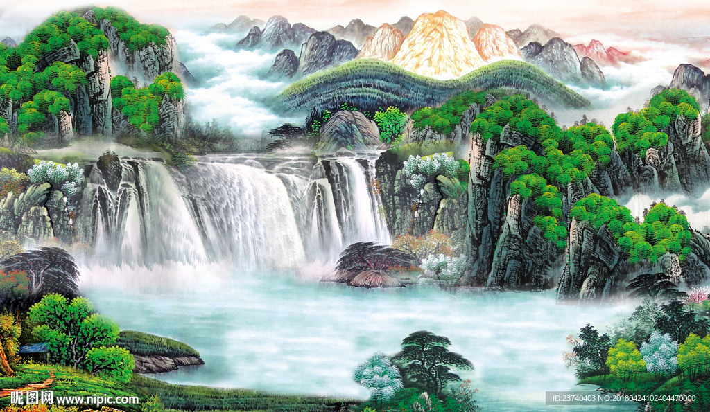 国画山水背景墙