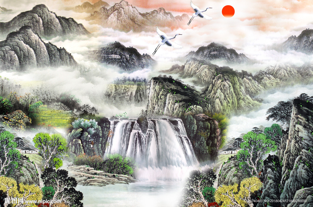 山水国画背景墙