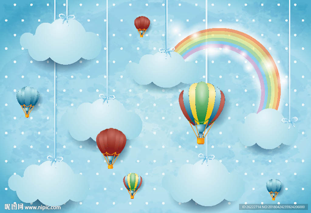 热气球云朵彩虹矢量背景墙