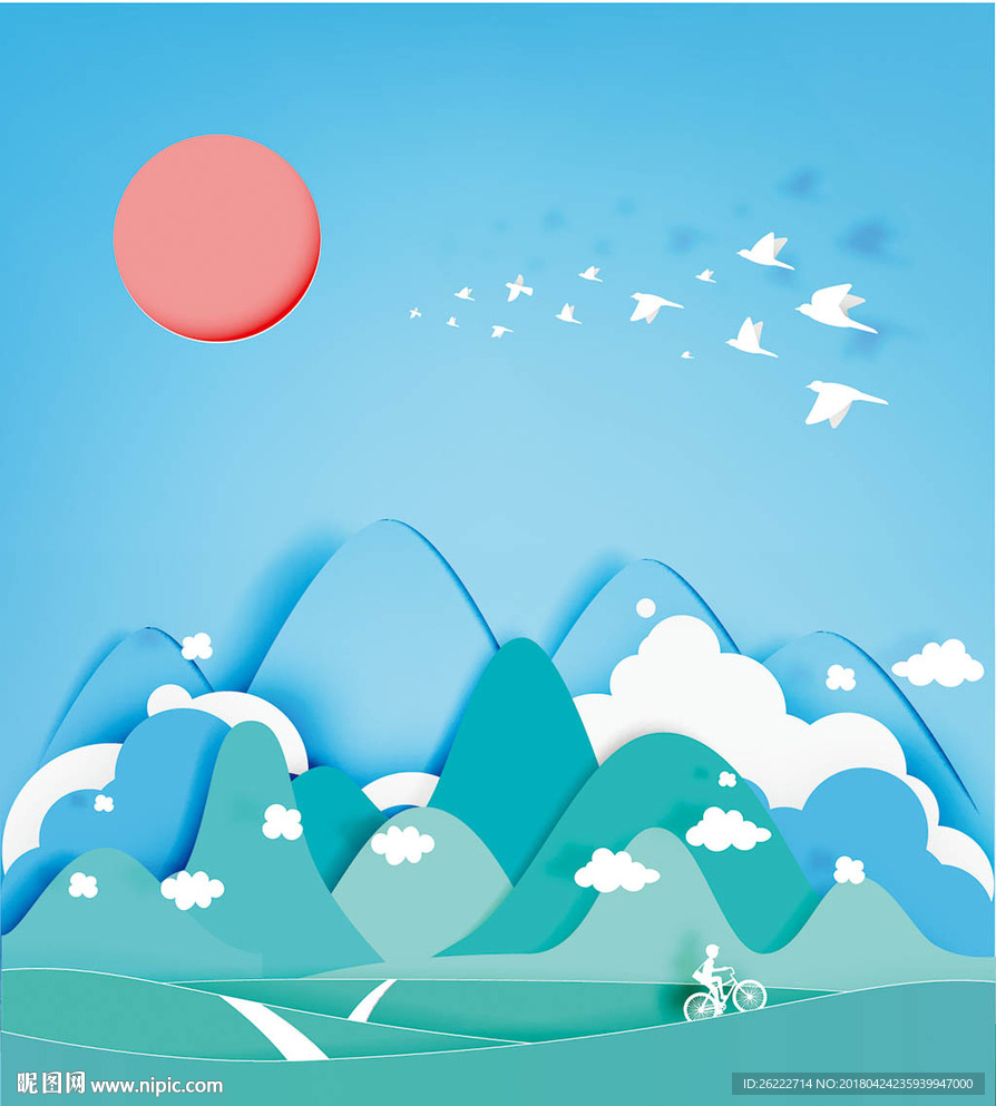 山林骑行矢量插画设计