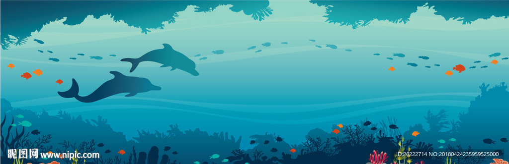 海底世界海豚矢量背景墙