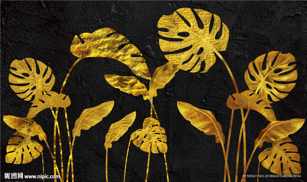 金色芭蕉叶背景墙