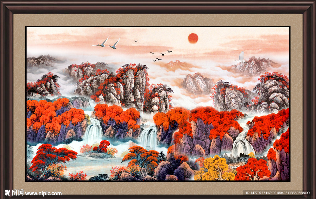 山水国画旭日东升