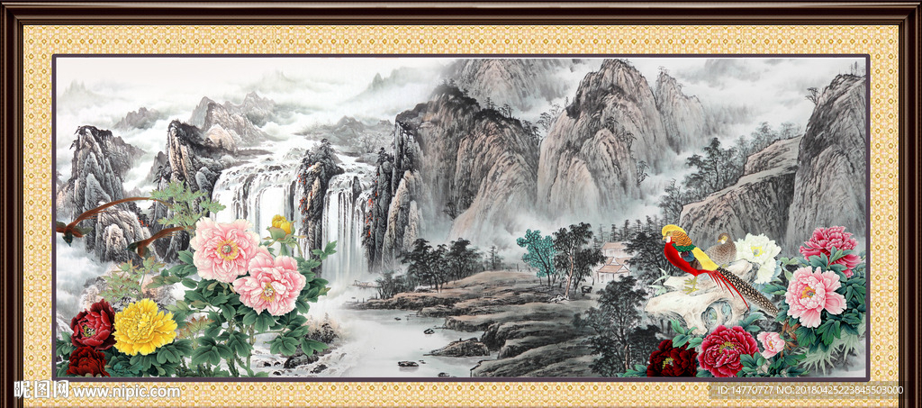 山水国画 牡丹