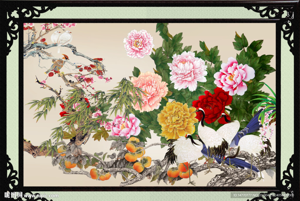 花开富贵 仙鹤图