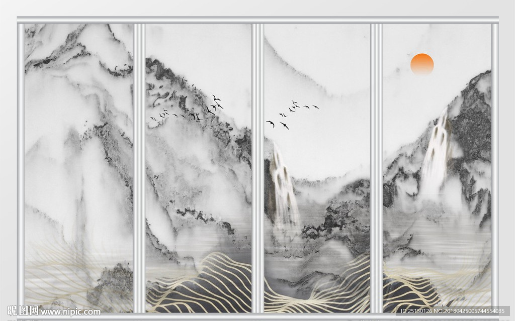 新中式水墨山水移门