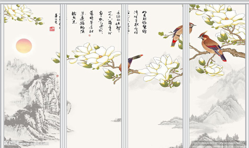 鹊上枝头中式背景移门
