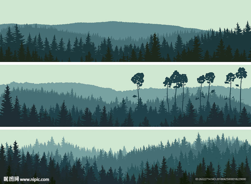 森林山脉矢量插画背景墙